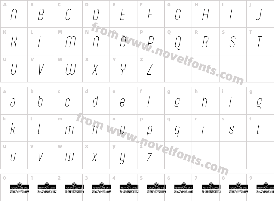 Sugo Pro Display Trial Thin ItalicCharacter Map