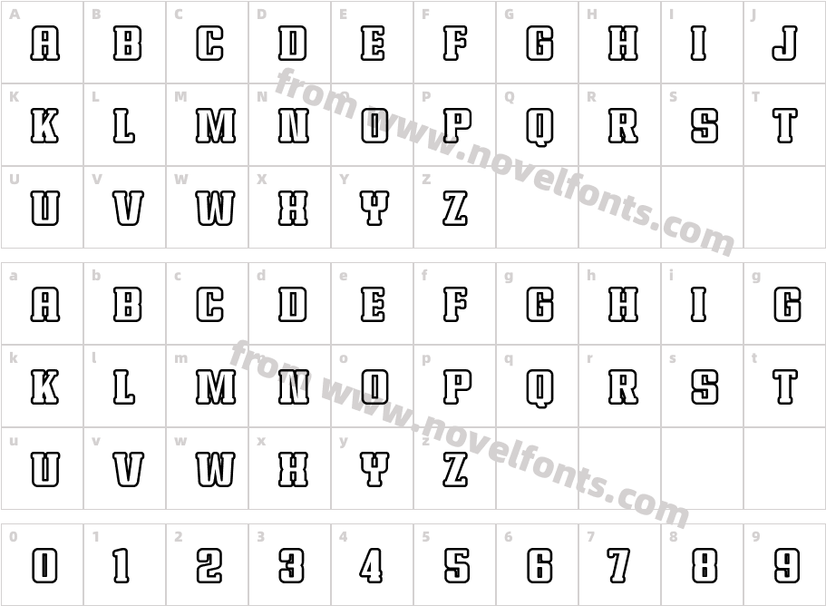 Supers Sports Outline IICharacter Map
