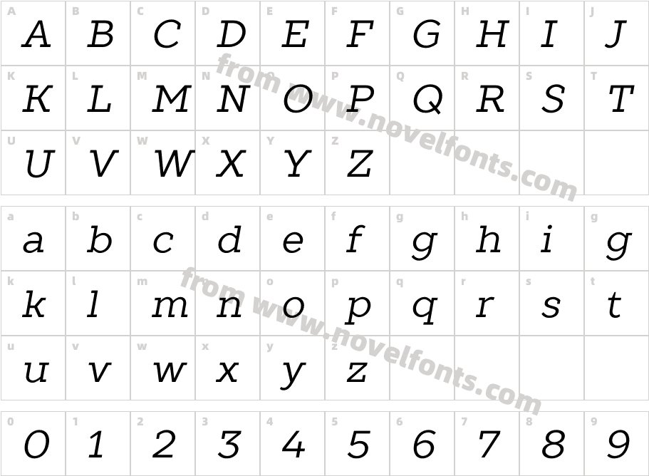 TT Slabs ItalicCharacter Map