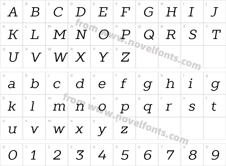 TT Slabs ItalicCharacter Map