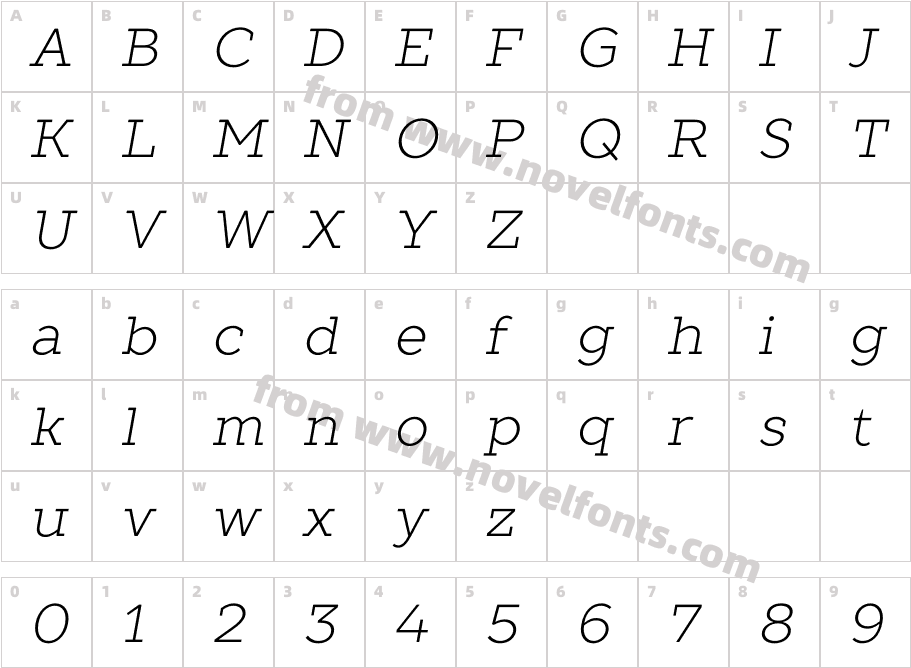 TT Slabs Light ItalicCharacter Map