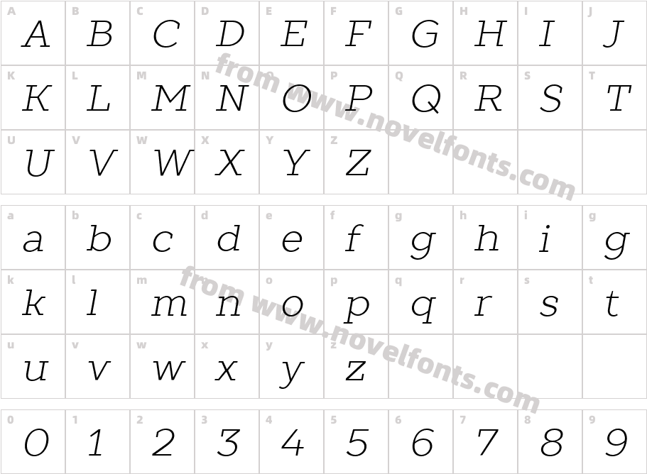 TT Slabs Light ItalicCharacter Map
