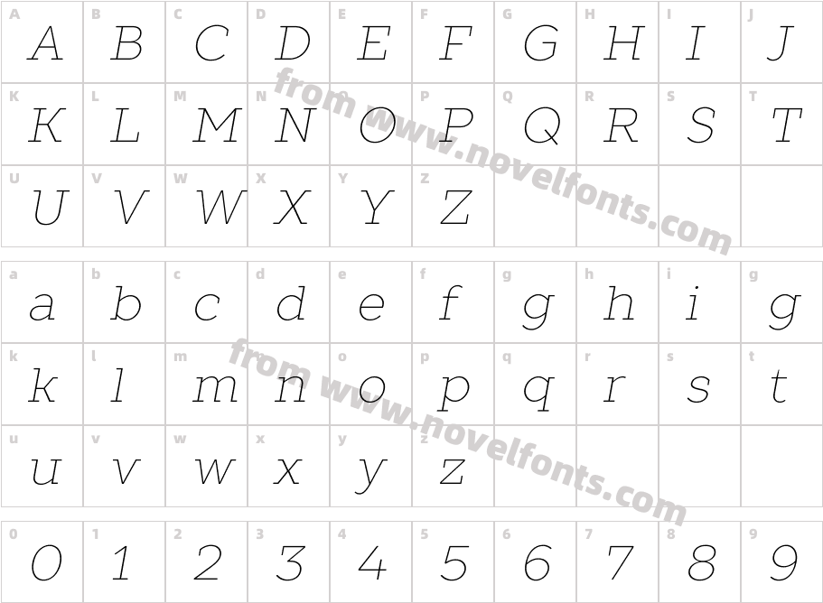 TT Slabs Thin ItalicCharacter Map
