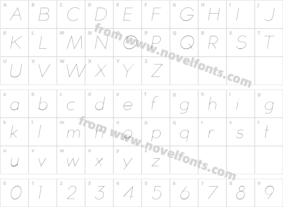 TYPOGRAPH PRO Ultra Light ItalicCharacter Map
