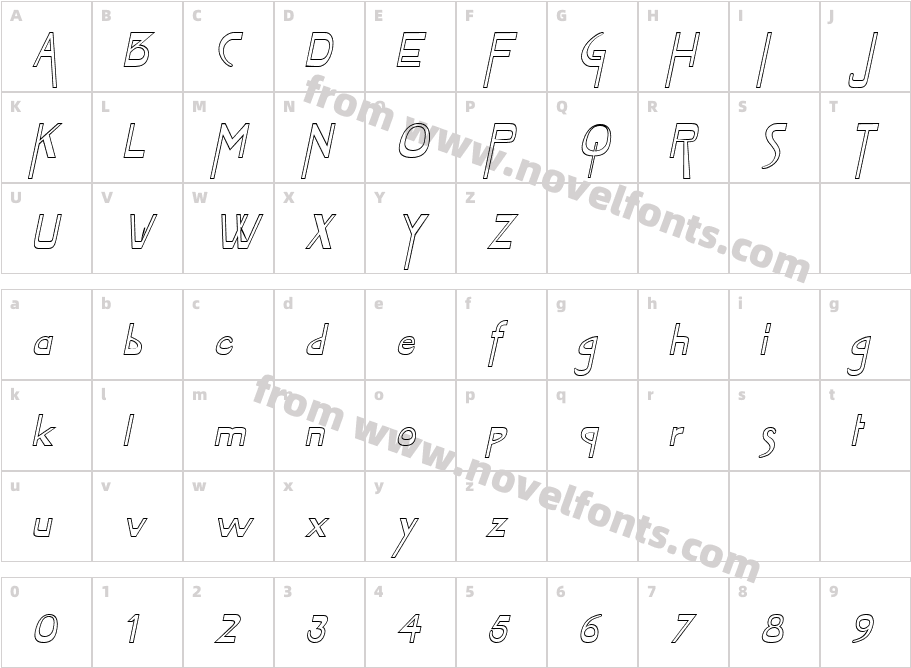 Tablet Hollow ItalicCharacter Map