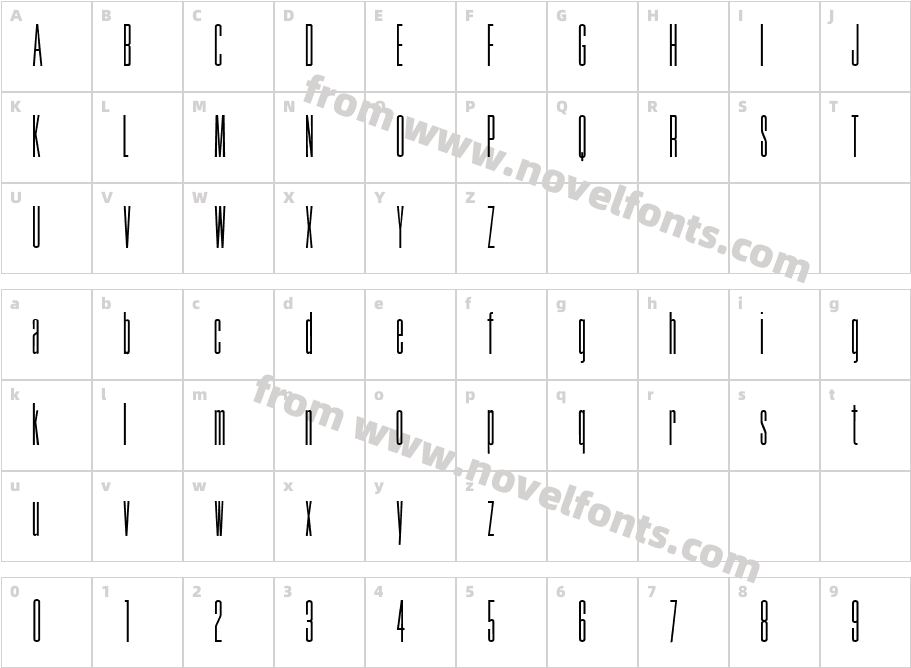 Tall Skinny CondensedCharacter Map