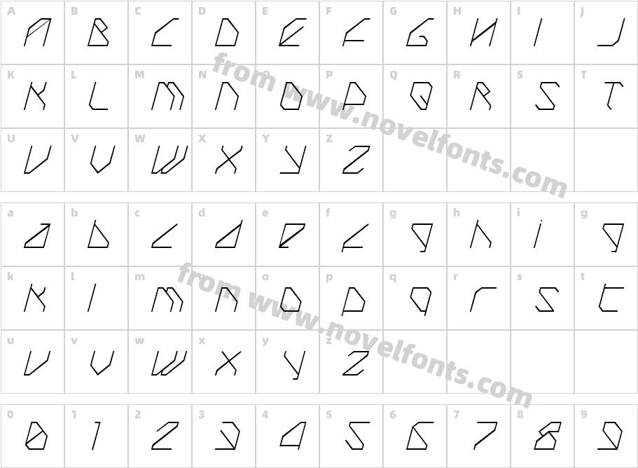 Techstep Thin ObliqueCharacter Map