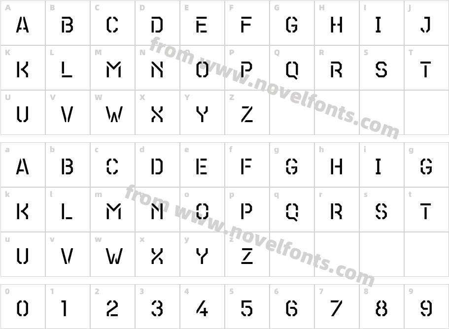 Teco Sans Stencil LightCharacter Map