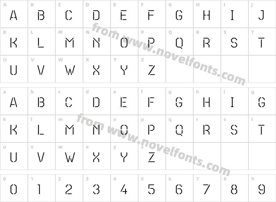 Teco Sans Stencil ThinCharacter Map