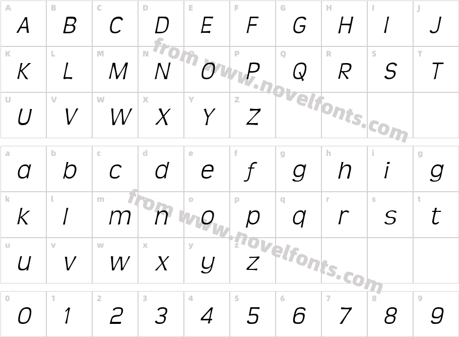 Teen Light ItalicCharacter Map