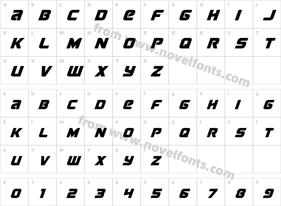 Terran Condensed ItalicCharacter Map