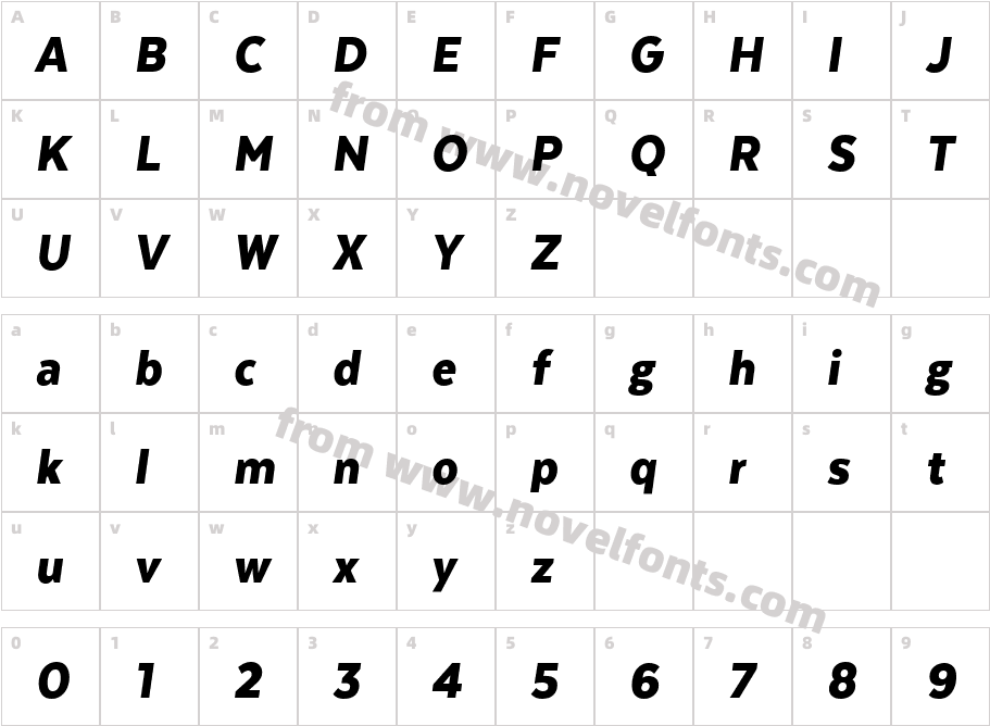 Texta Narrow Alt Black ItCharacter Map