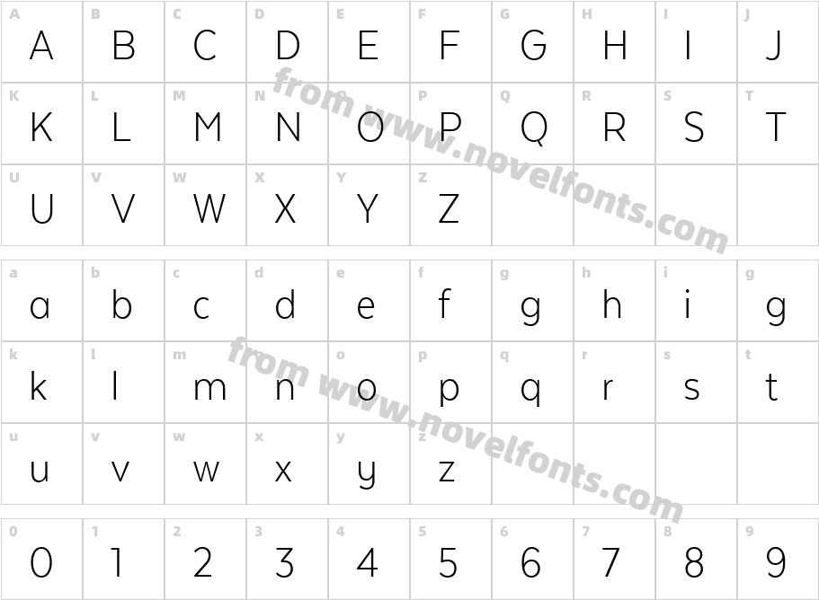Texta Narrow Alt LightCharacter Map