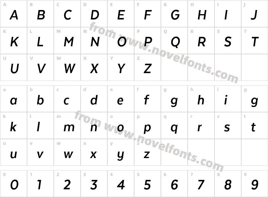 Texta Narrow Bold ItCharacter Map