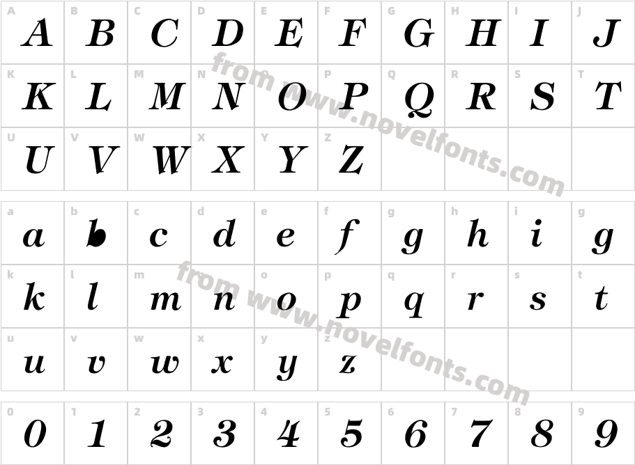 Tiffany Bold ItalicCharacter Map