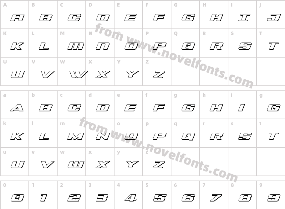 Tigershark 3D ItalicCharacter Map
