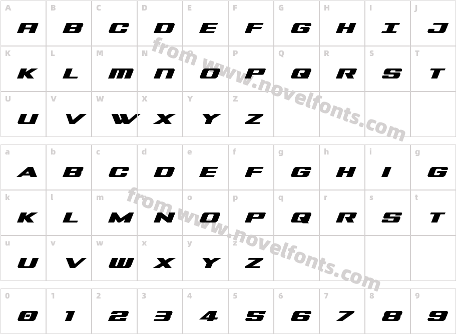 Tigershark Bold ItalicCharacter Map