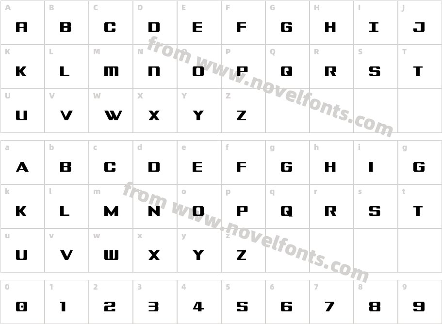 Tigershark Extra CondensedCharacter Map