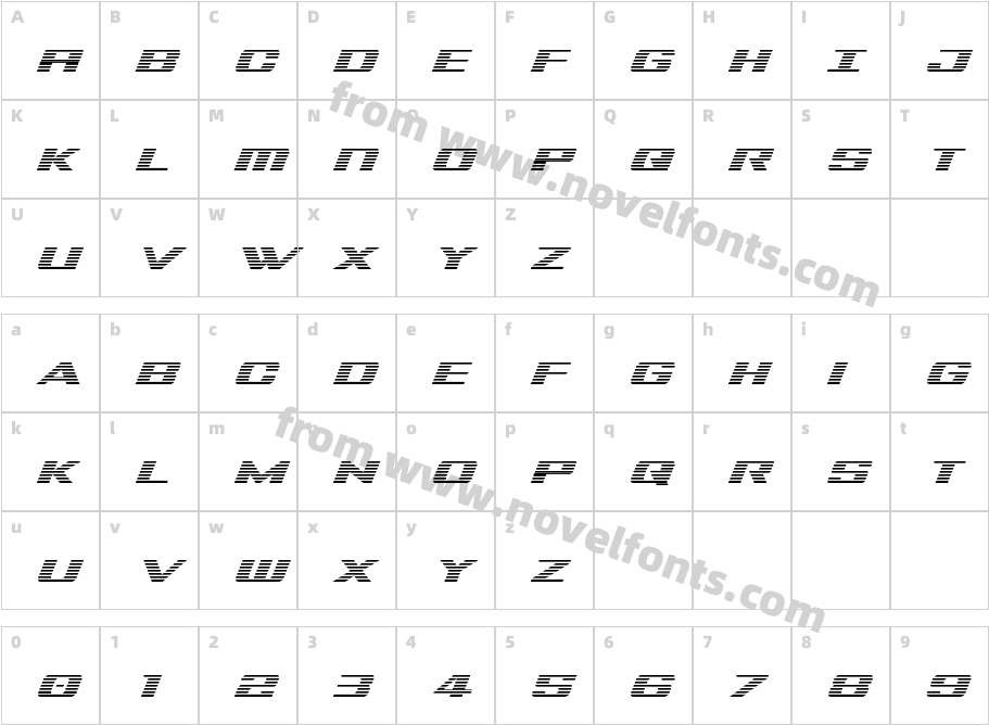 Tigershark Gradient ItalicCharacter Map