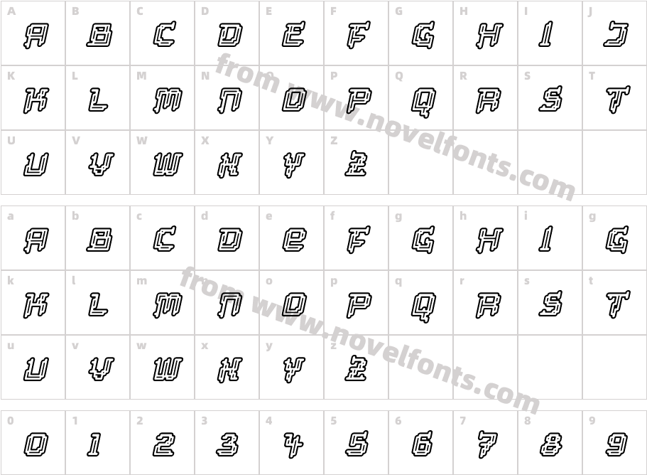 Tipi Slanted Electric DisplayCharacter Map