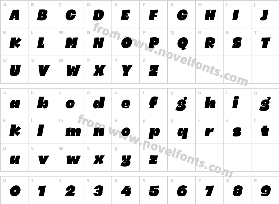 Tobogan ItalicCharacter Map