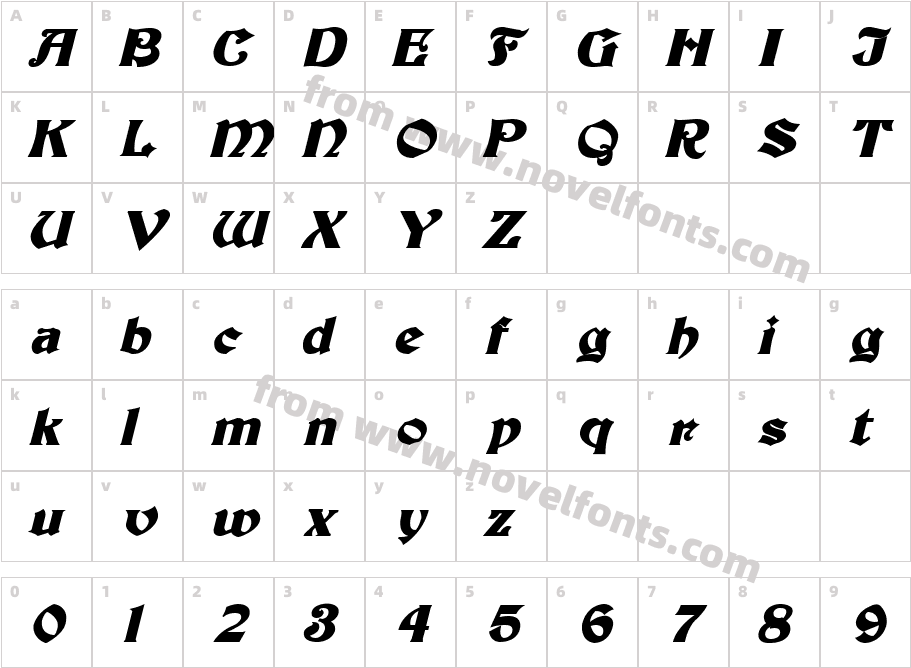 Tutbury Bold ItalicCharacter Map