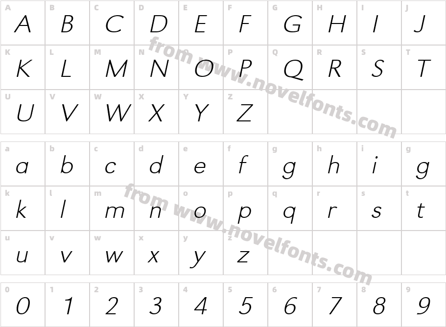 URW Grotesk Ext Wid Ext Lig ObliqueCharacter Map
