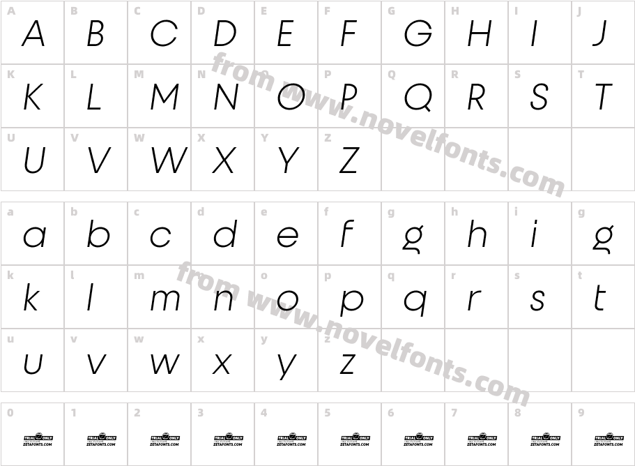 Unigeo32 Trial Light ItalicCharacter Map