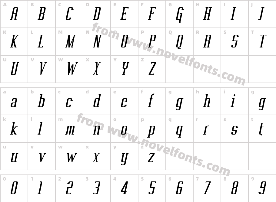 Vahika ItalicCharacter Map