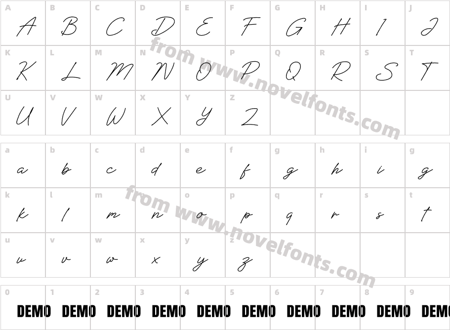 ValkrieDEMOFONT RegularCharacter Map