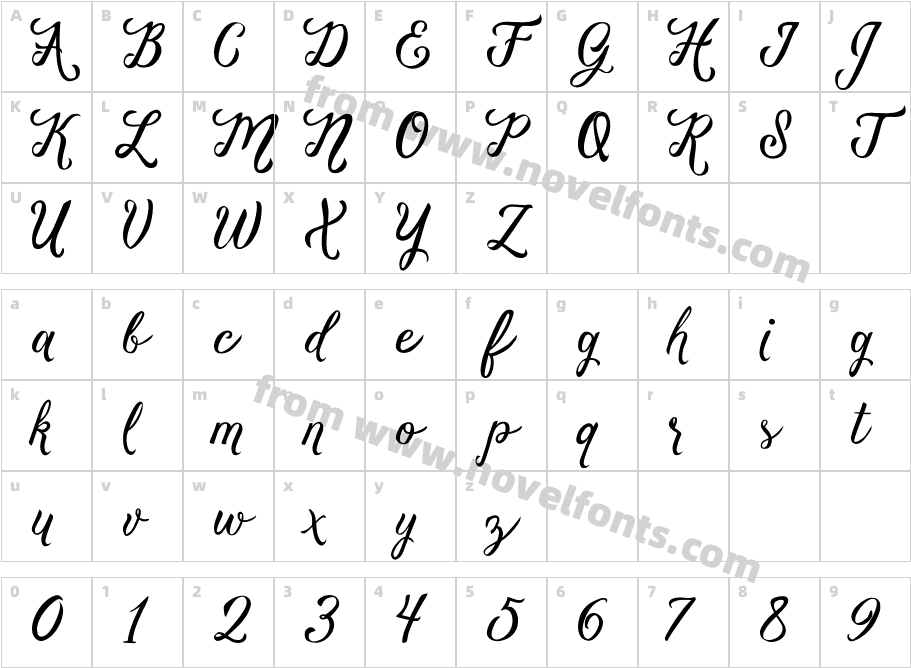 Vanessa Handscript Alt08Character Map