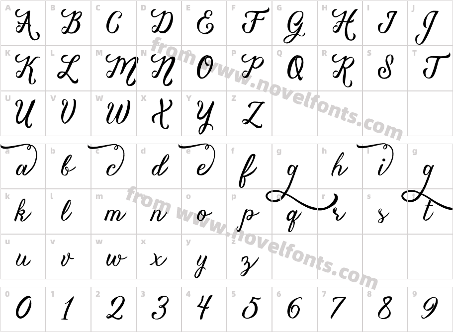 Vanessa Handscript Alt09Character Map