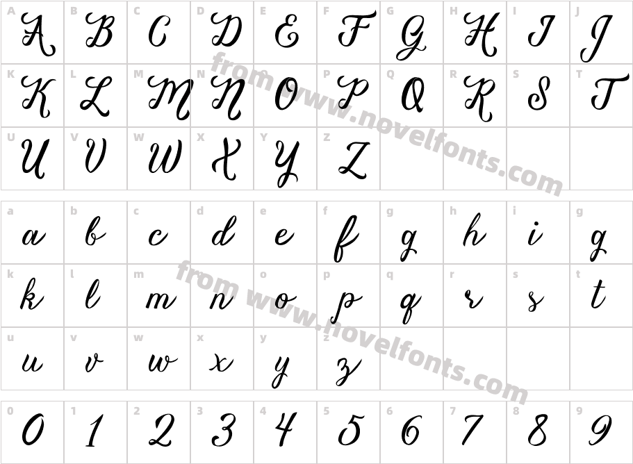 Vanessa Handscript RegularCharacter Map