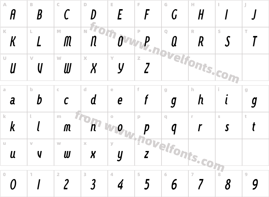 Wasabi Cond Medium ItalicCharacter Map