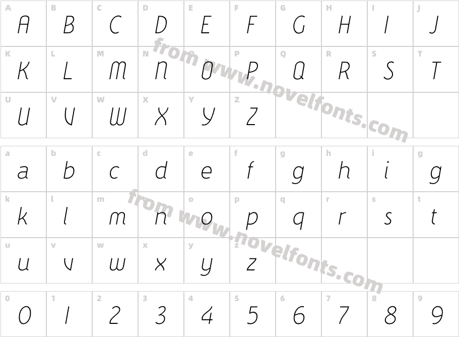 Wasabi Light ItalicCharacter Map