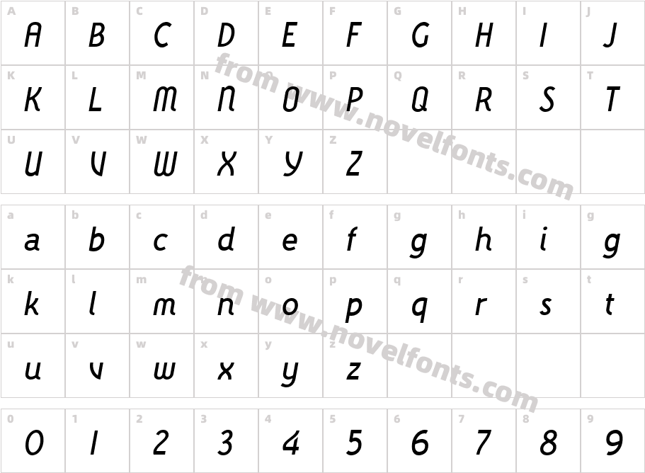 Wasabi Medium ItalicCharacter Map