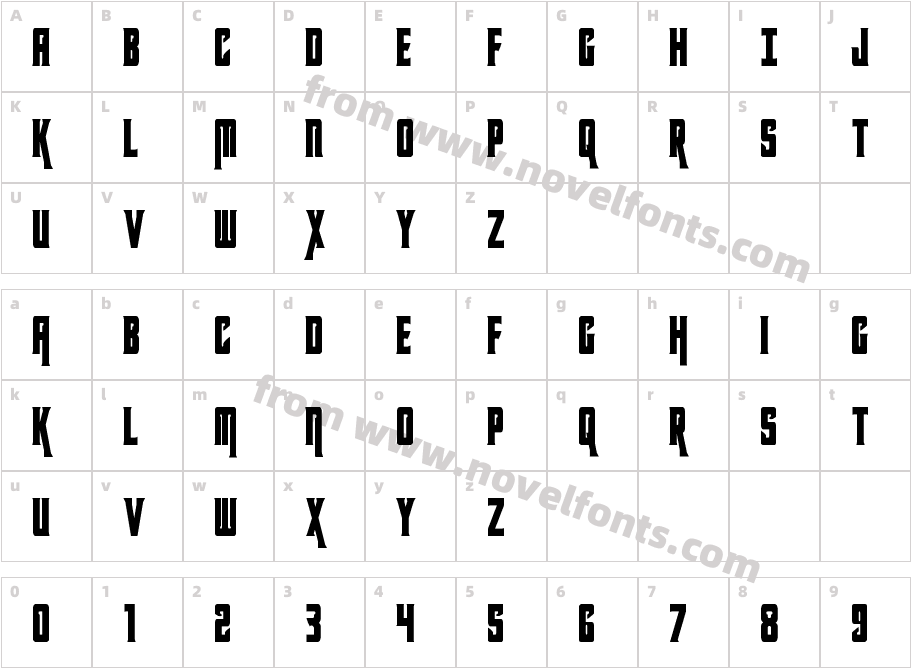 Kondor CondensedCharacter Map