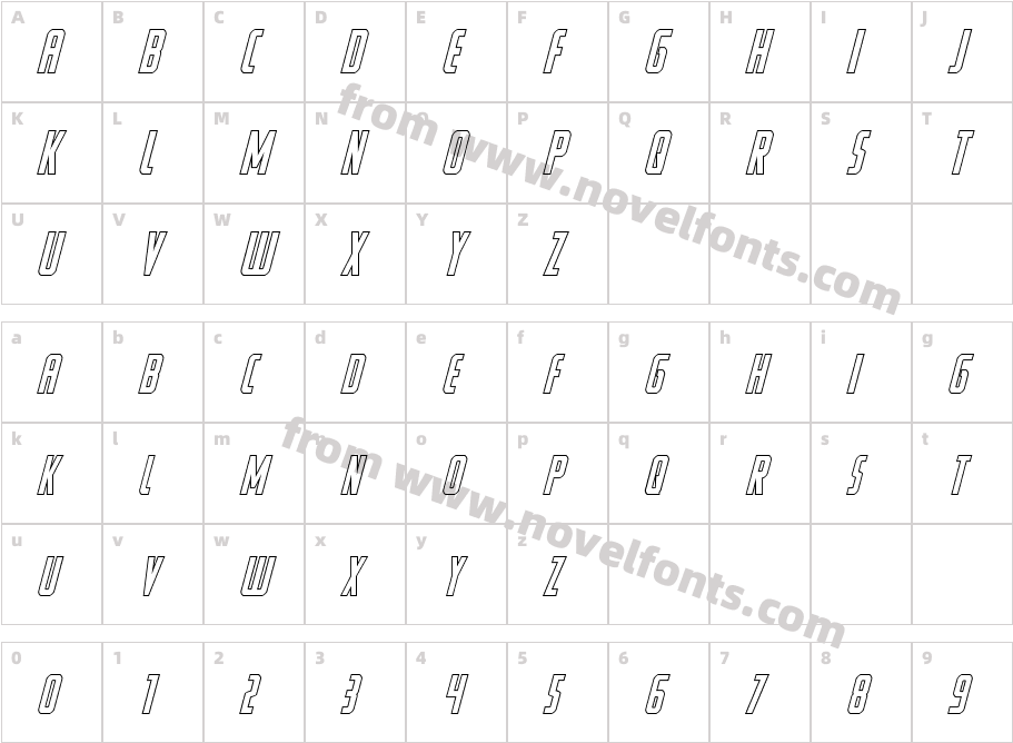 Watchtower Outline ItalicCharacter Map