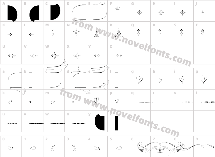 Wishes Script Ornaments DisplayCharacter Map