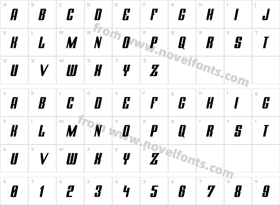 ZAPORA ItalicCharacter Map