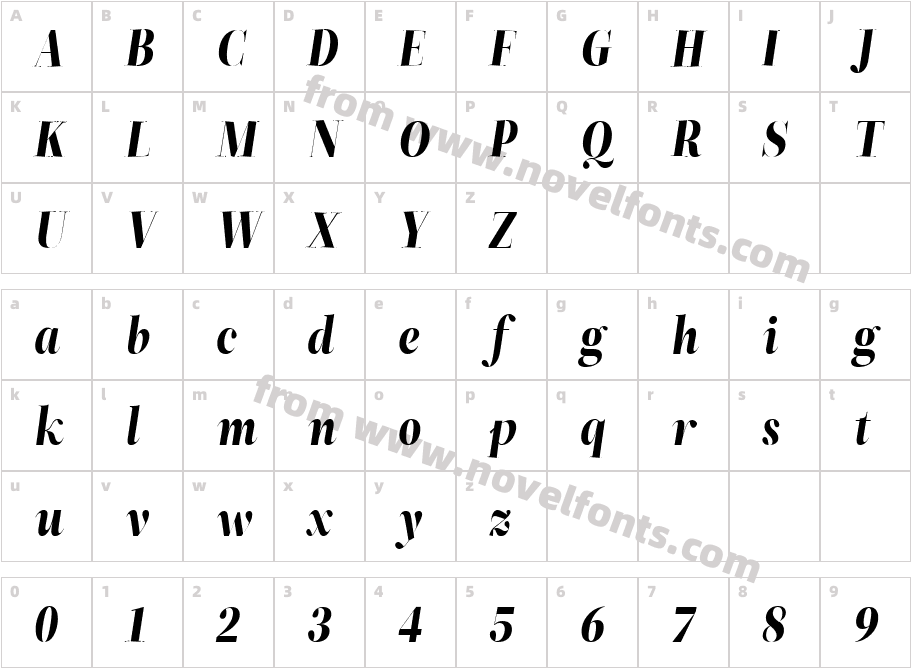 ZT Neue Ralewe Extra Bold ItalicCharacter Map