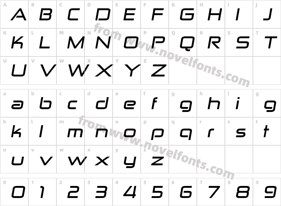 Zekton Ex Bold ItalicCharacter Map