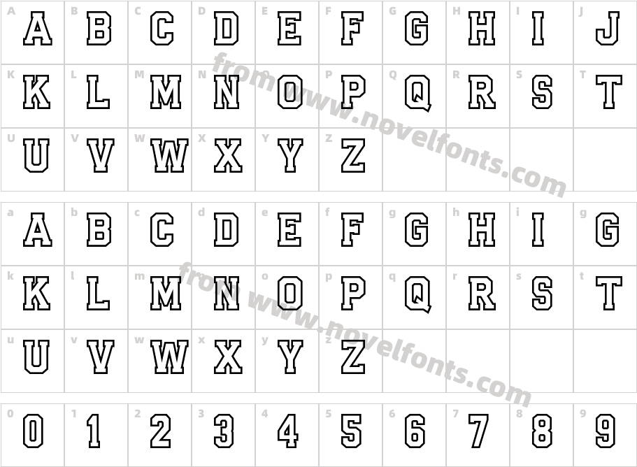 AB VARSITY OUTLINECharacter Map