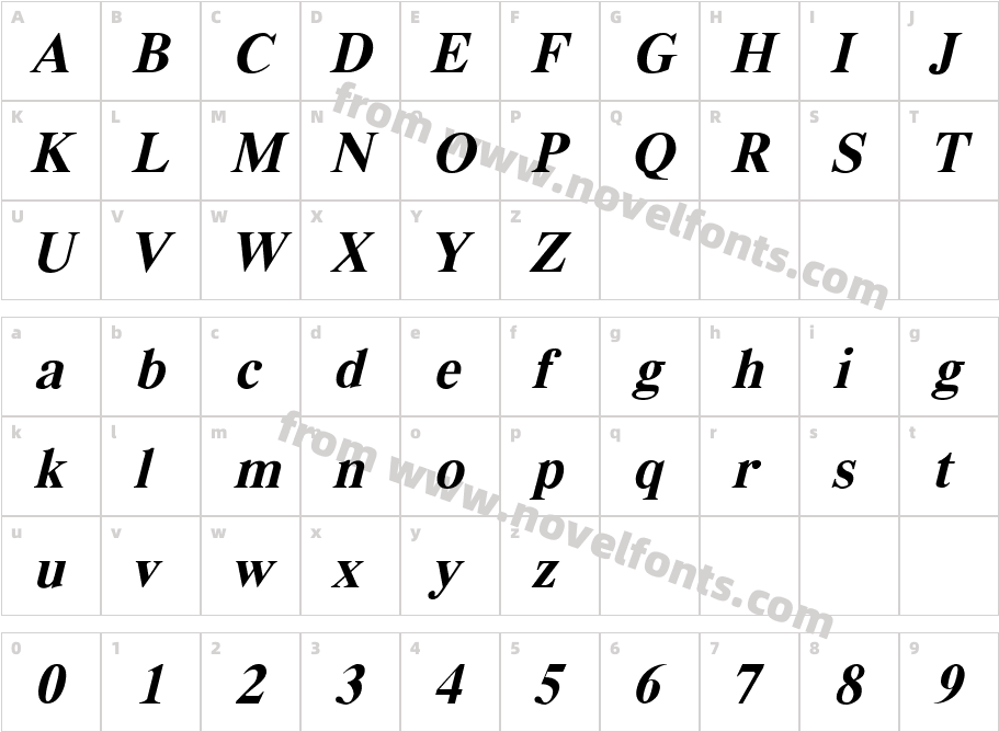 AW Roman Gk Bold ItalicCharacter Map