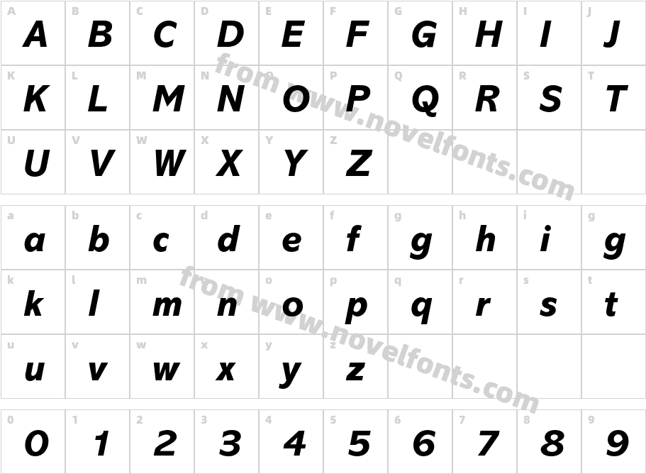AbadiMT Pro Extra Bold ItalicCharacter Map