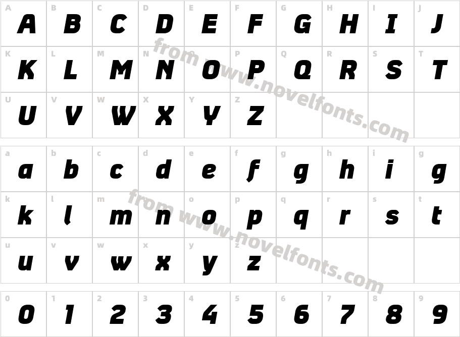 Absentia Sans Italic HeavyCharacter Map