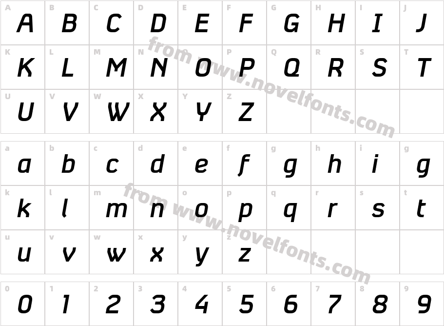 Absentia Sans Italic MediumCharacter Map