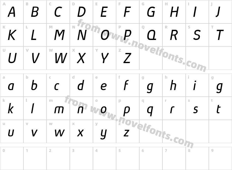 Absolut Reduced ItalicCharacter Map