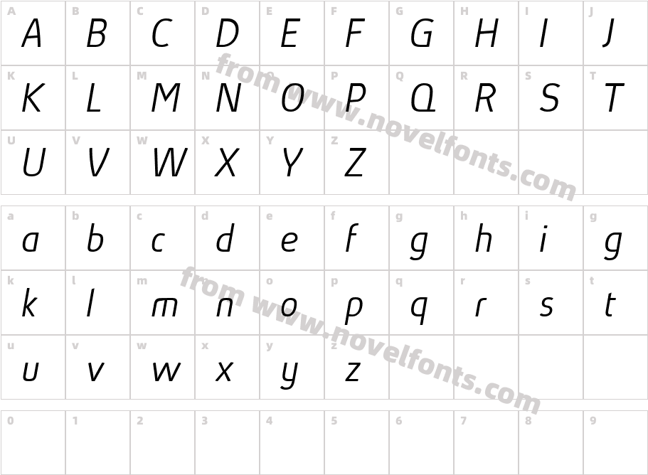 Absolut Reduced Light ItalicCharacter Map