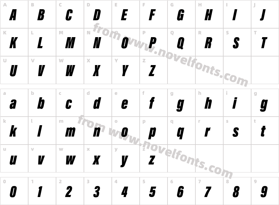 Acumin Pro Extra Condensed Ul Blk ItalicCharacter Map